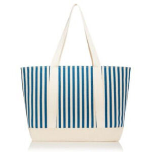 AQUA Canvas Tote Bag in Blue/White # BLOOMPWTOTE NWT
